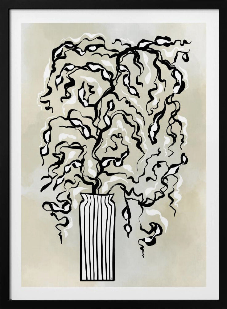 Stilisierte Pflanze in einer gestreiften Vase | Poster