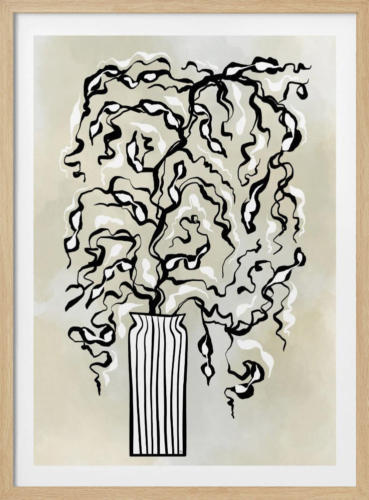 Stilisierte Pflanze in einer gestreiften Vase | Poster