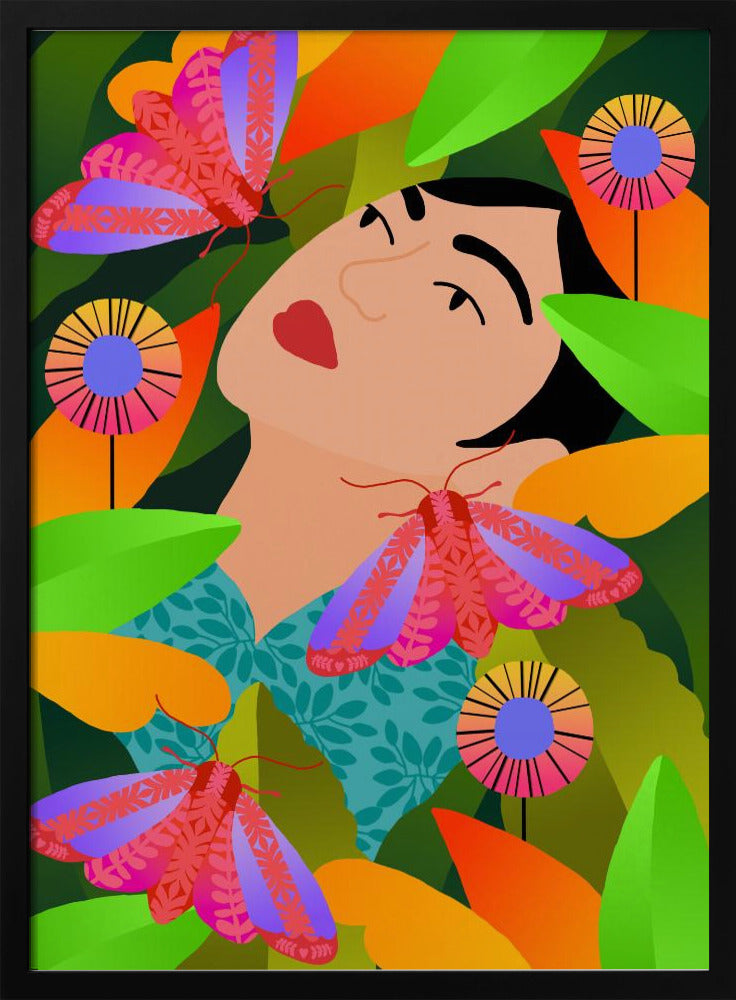 Mädchen mit ihren Pflanzen | Poster