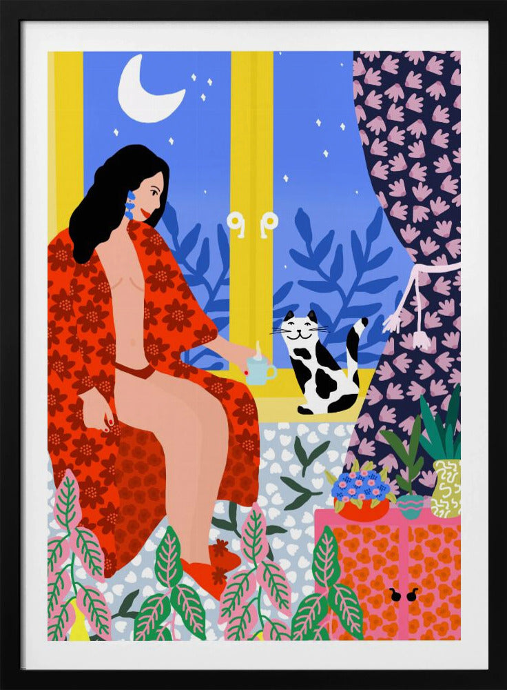Abendtee mit Katze | Poster