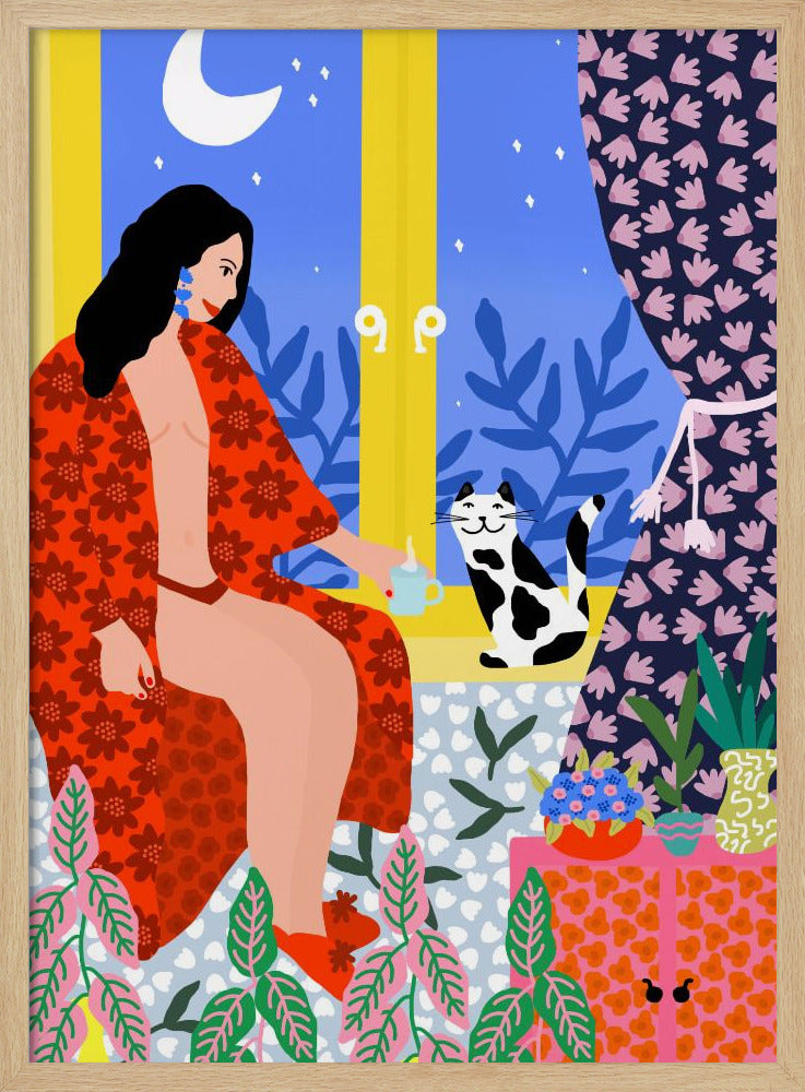 Abendtee mit Katze | Poster