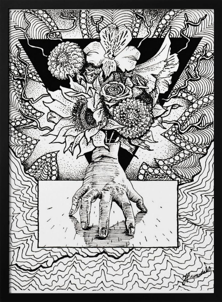 Blumiges Ding. Abstrakte Zeichnung eines Blumenstraußes in der Hand. | Poster
