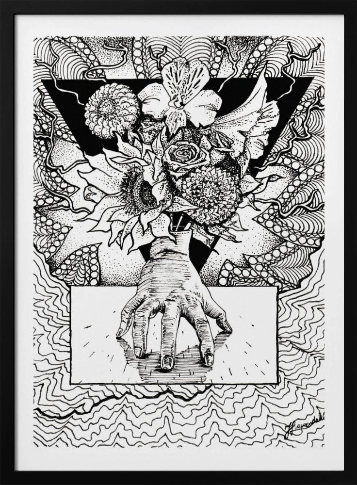 Blumiges Ding. Abstrakte Zeichnung eines Blumenstraußes in der Hand. | Poster