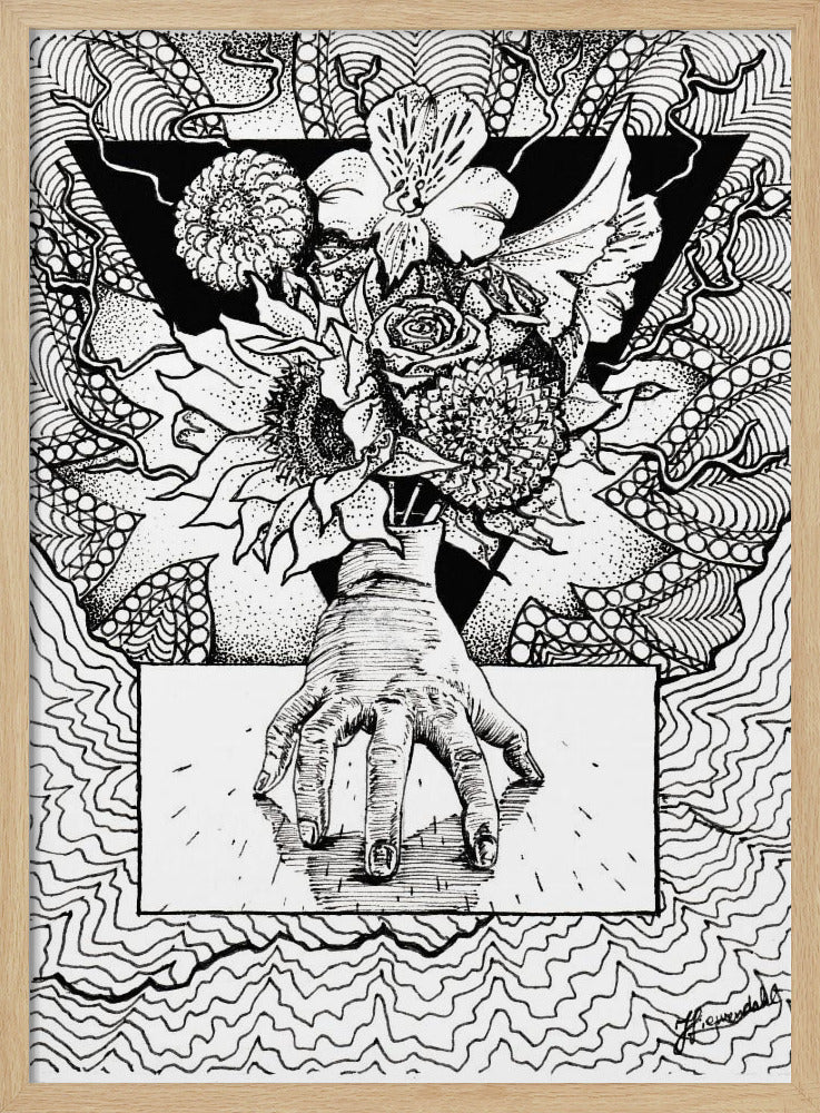 Blumiges Ding. Abstrakte Zeichnung eines Blumenstraußes in der Hand. | Poster