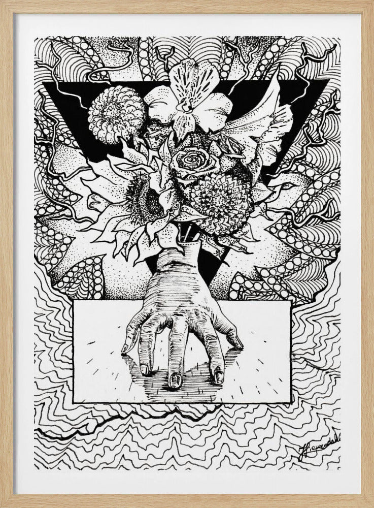 Blumiges Ding. Abstrakte Zeichnung eines Blumenstraußes in der Hand. | Poster
