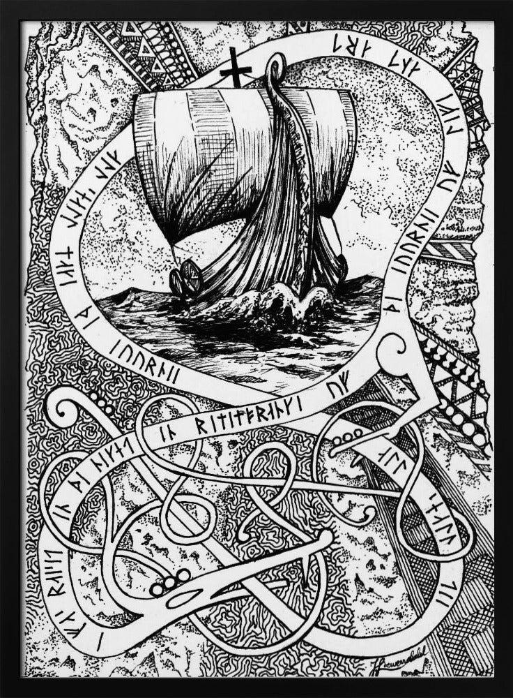 Die Reise. Wikinger-Tuschezeichnung. | Poster
