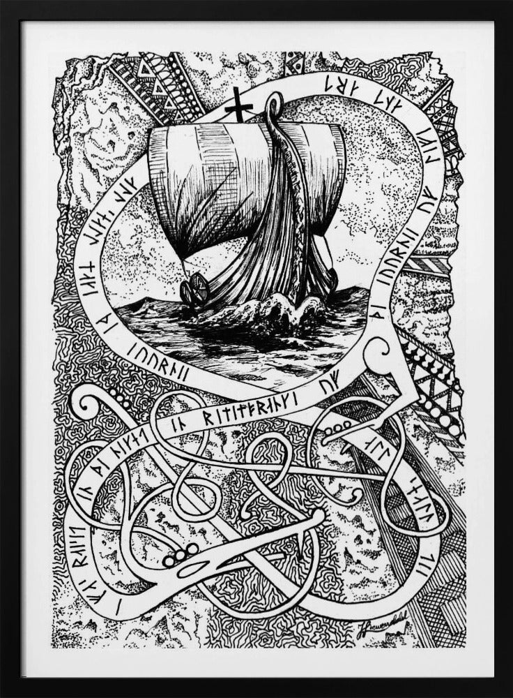 Die Reise. Wikinger-Tuschezeichnung. | Poster