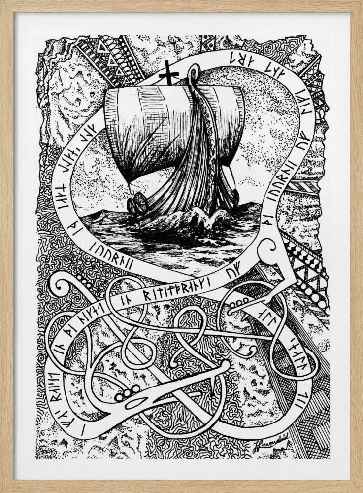 Die Reise. Wikinger-Tuschezeichnung. | Poster