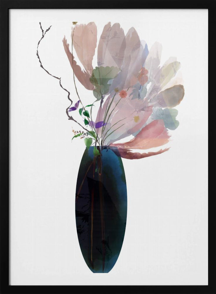 Blush Pink Floral in blauer Glasvase | Poster