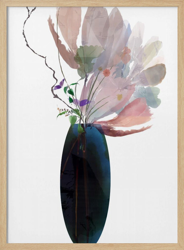 Blush Pink Floral in blauer Glasvase | Poster