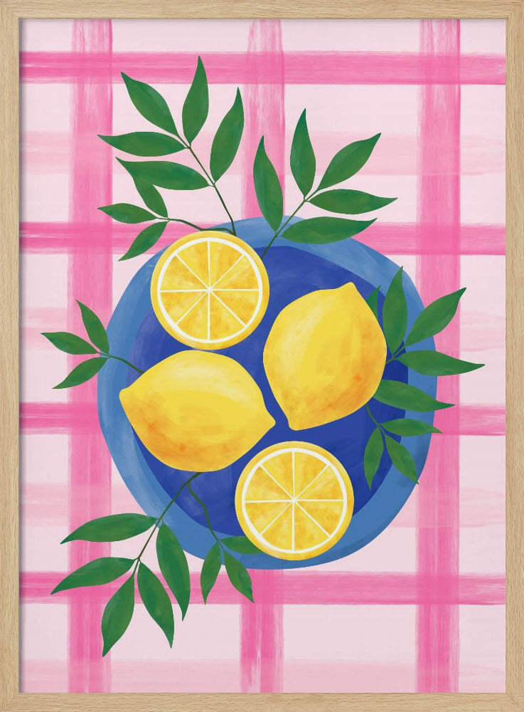Zitronen auf einem blauen Teller | Poster
