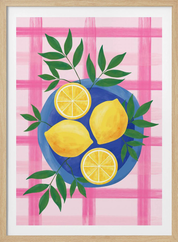 Zitronen auf einem blauen Teller | Poster
