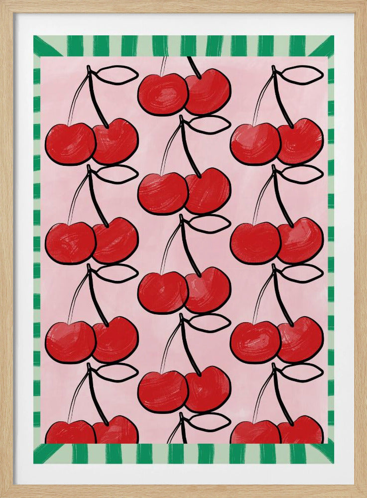 Red Cherries on a Pink | Poster