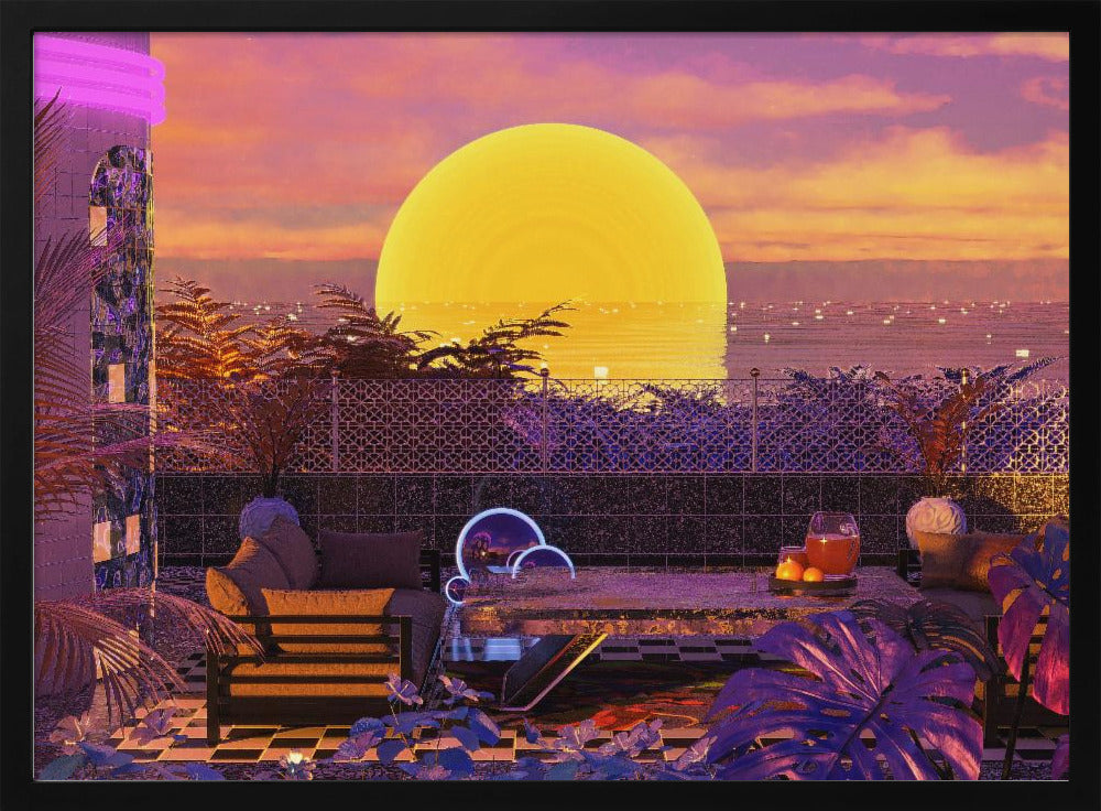 Retro-Futurismus Vaporwave Sonnenuntergang | Poster