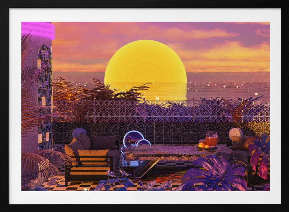 Retro-Futurismus Vaporwave Sonnenuntergang | Poster