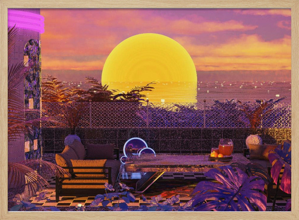 Retro-Futurismus Vaporwave Sonnenuntergang | Poster