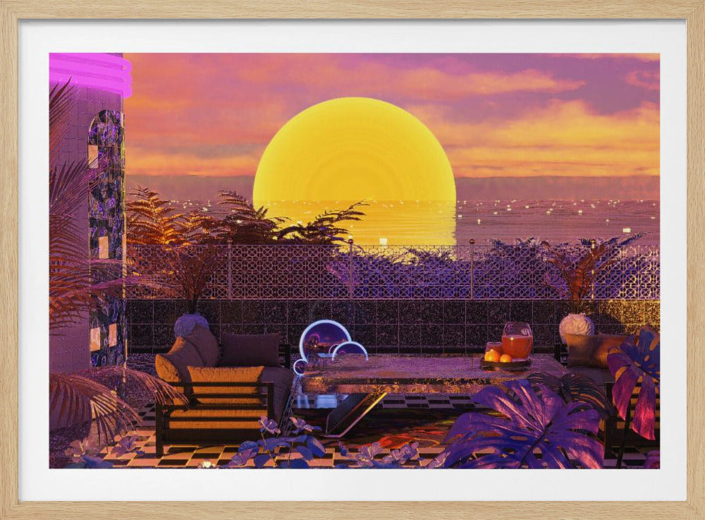 Retro-Futurismus Vaporwave Sonnenuntergang | Poster
