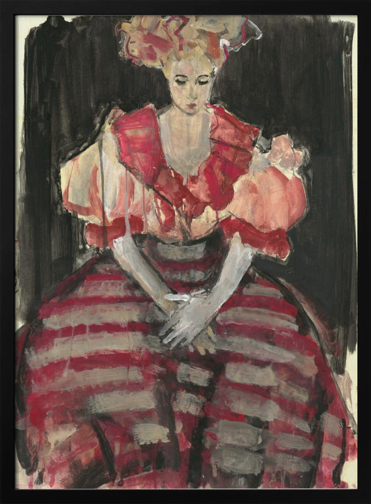 Frau in einem fließenden rot gestreiften Kleid | Poster