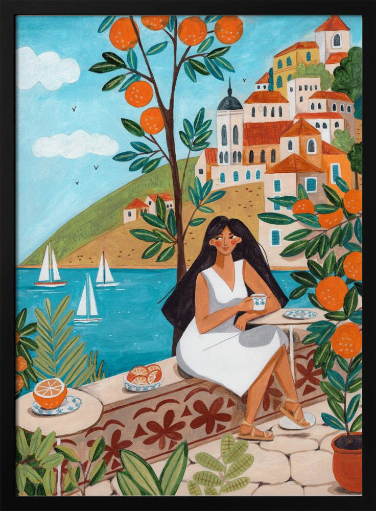 Reiseplakat Frau an der Mittelmeerküste | Poster