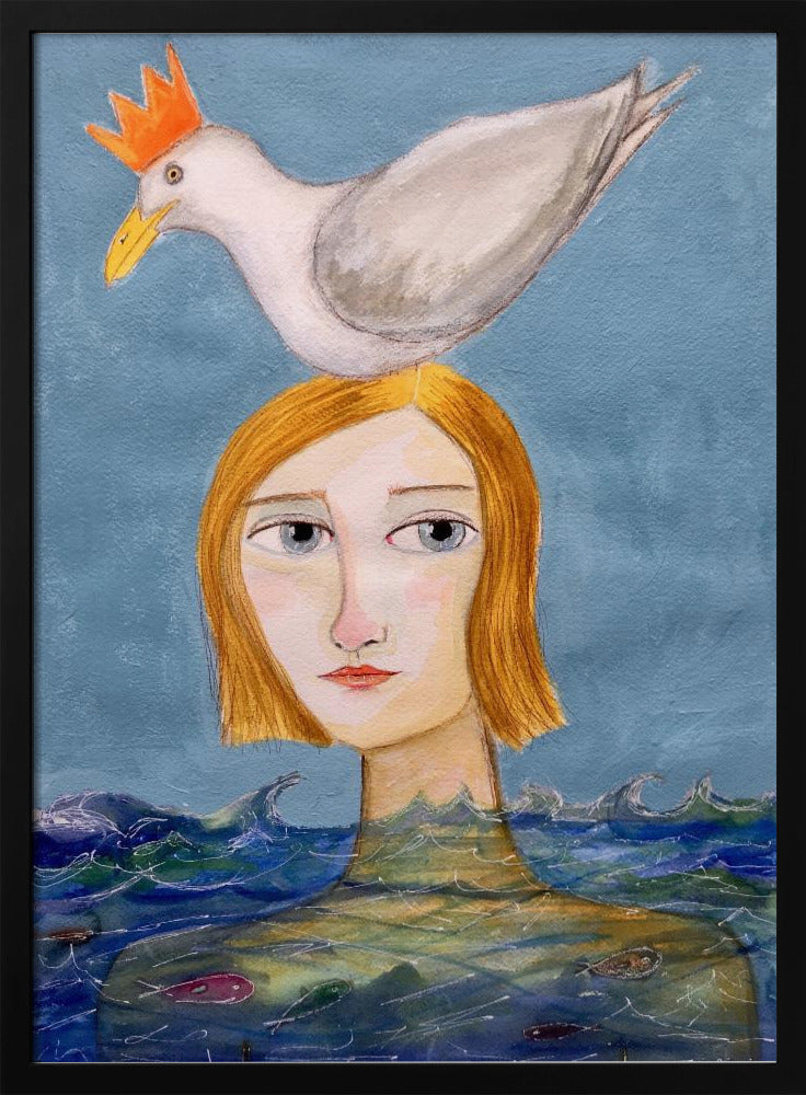 Schwimmerin mit Möwe | Poster