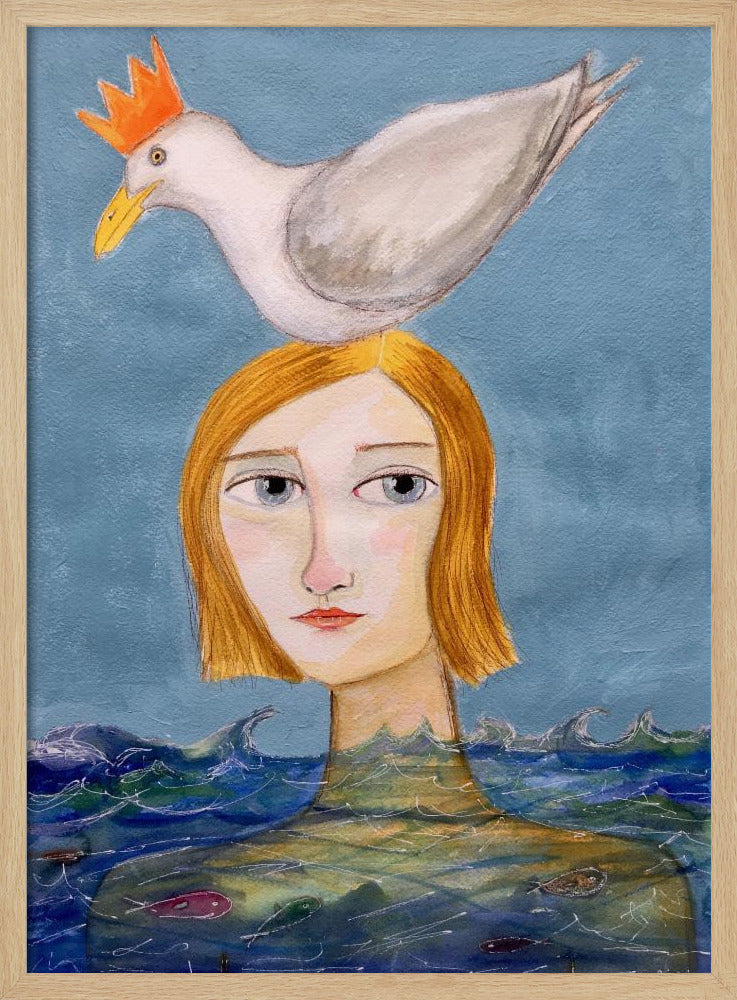 Schwimmerin mit Möwe | Poster