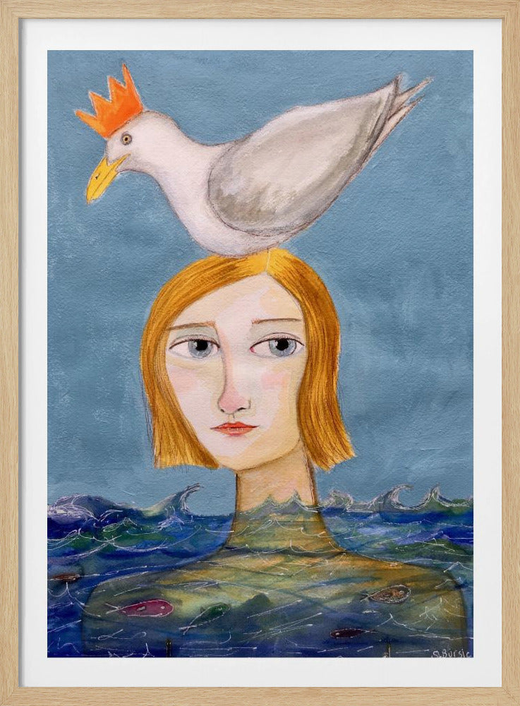 Schwimmerin mit Möwe | Poster