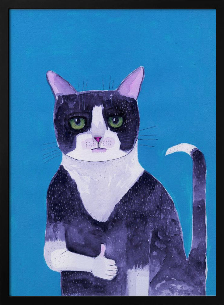 Katze Daumen hoch blau | Poster