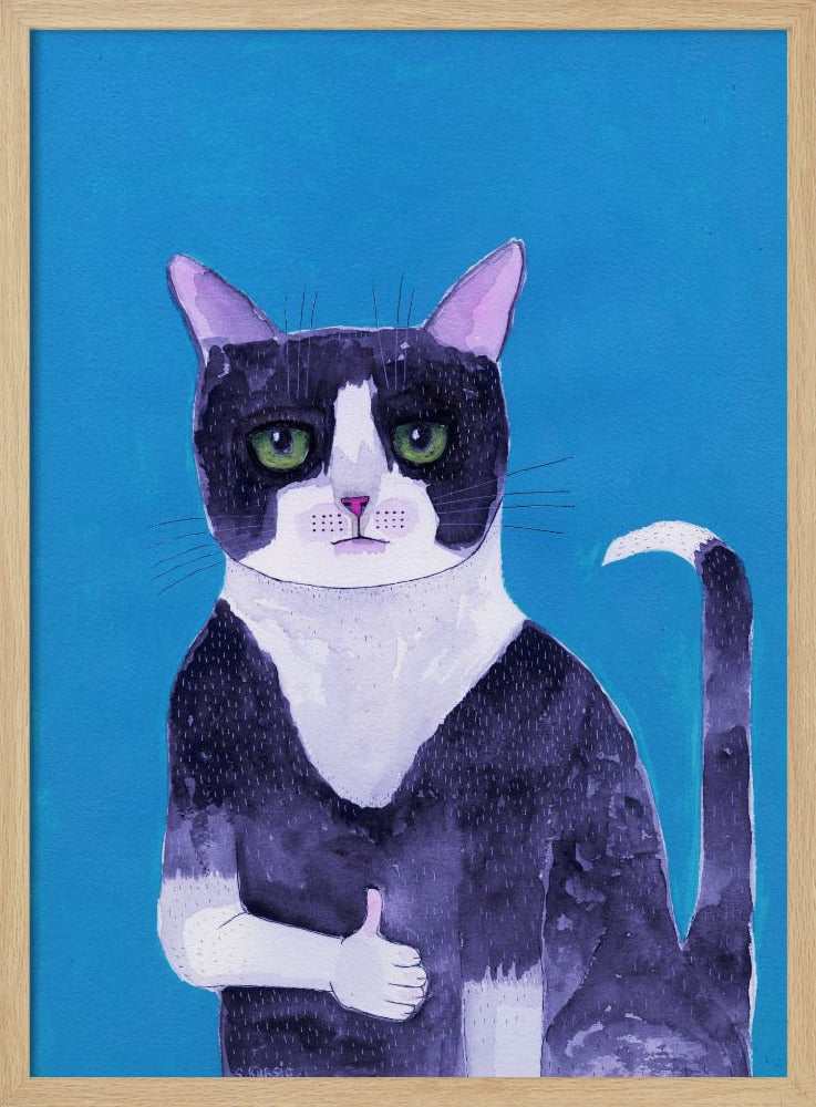 Katze Daumen hoch blau | Poster