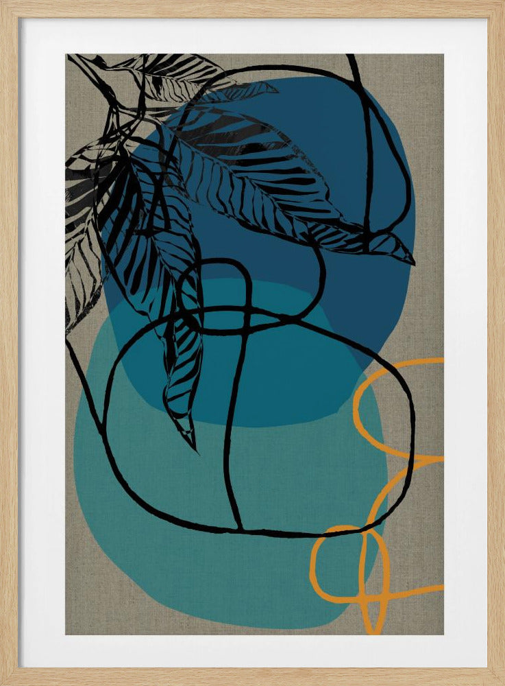 Holzschnitt Blatt Blaugrün Orange Grün Abstrakt 2 Finale | Poster