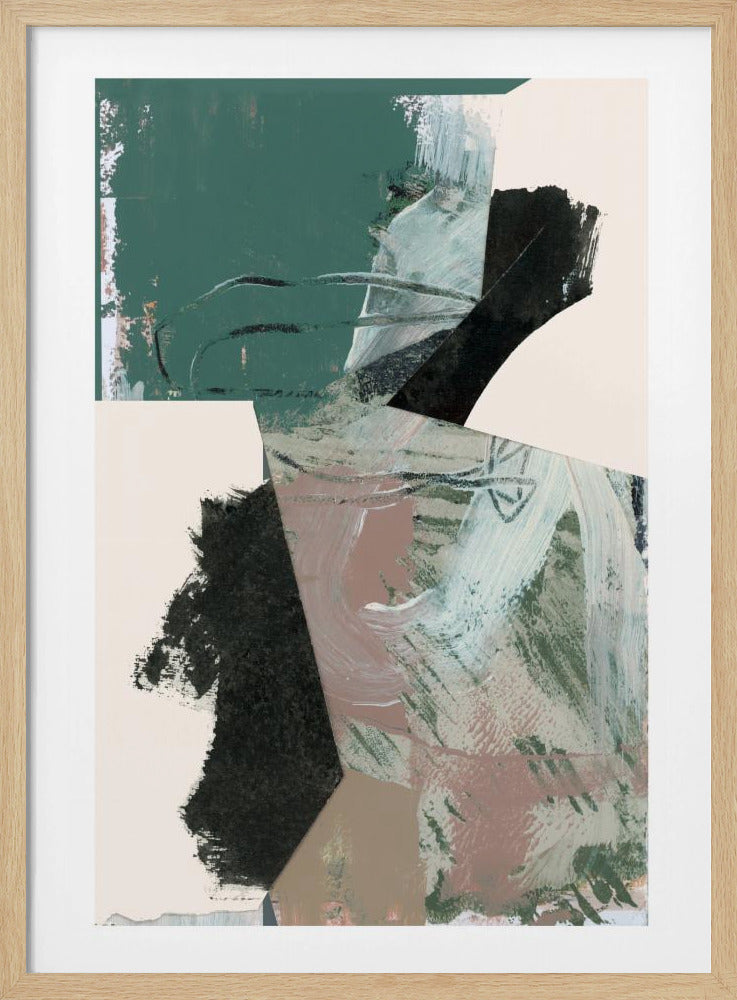 Grün Pfirsich Neutral Schwarz Abstrakt 1 | Poster