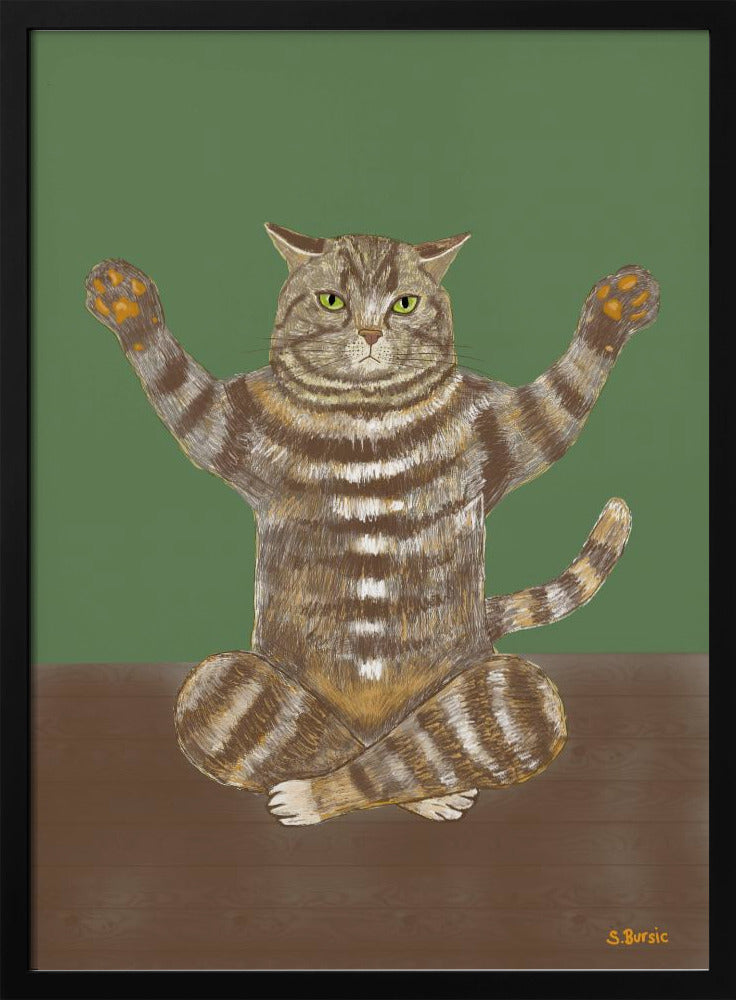 Yoga-Katze grüner Hintergrund | Poster