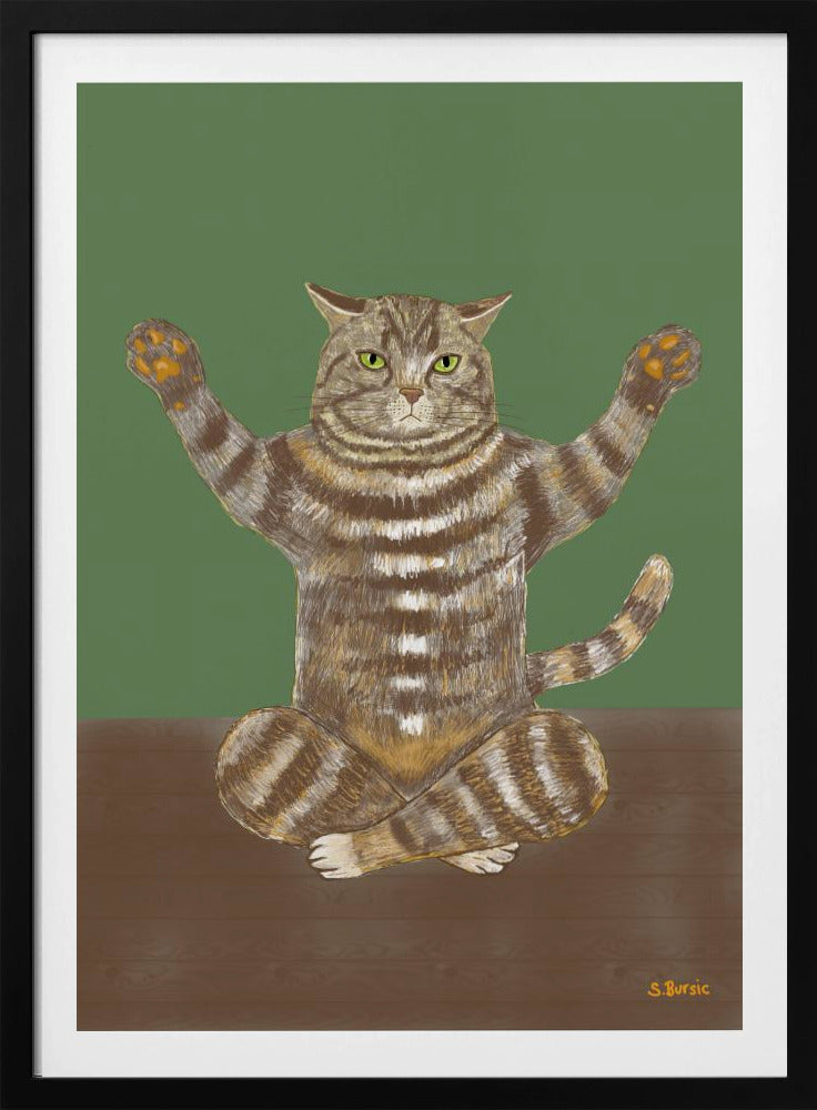 Yoga-Katze grüner Hintergrund | Poster