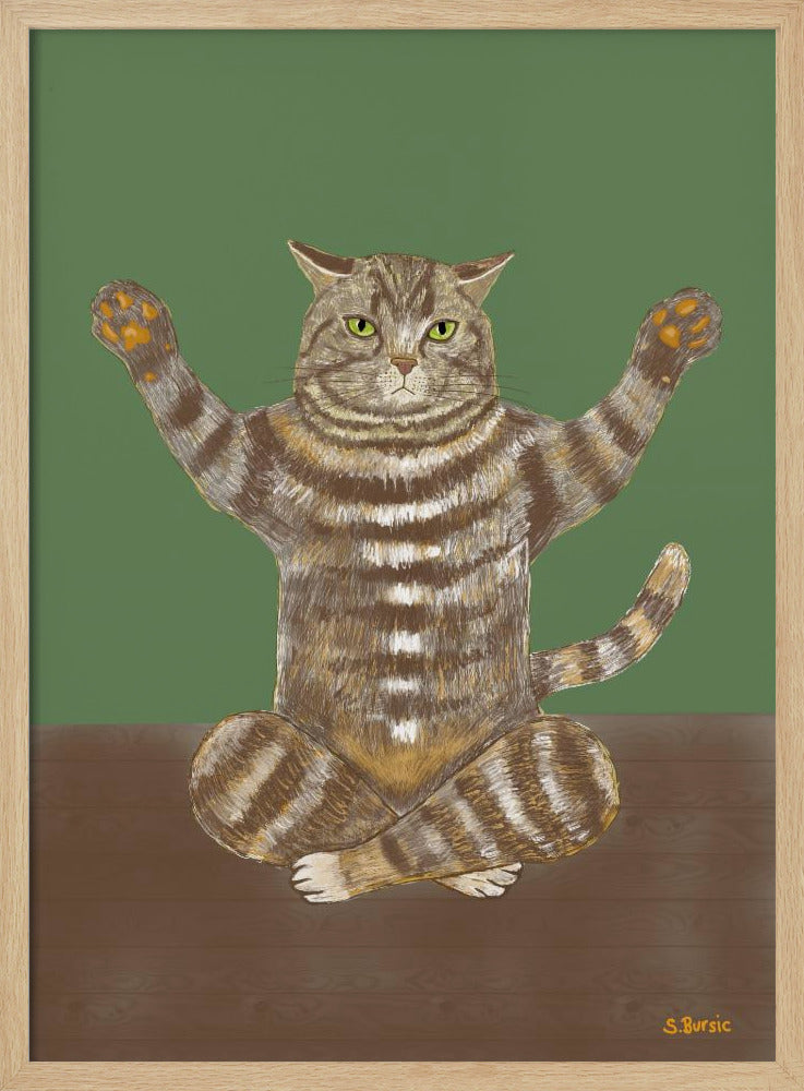 Yoga-Katze grüner Hintergrund | Poster