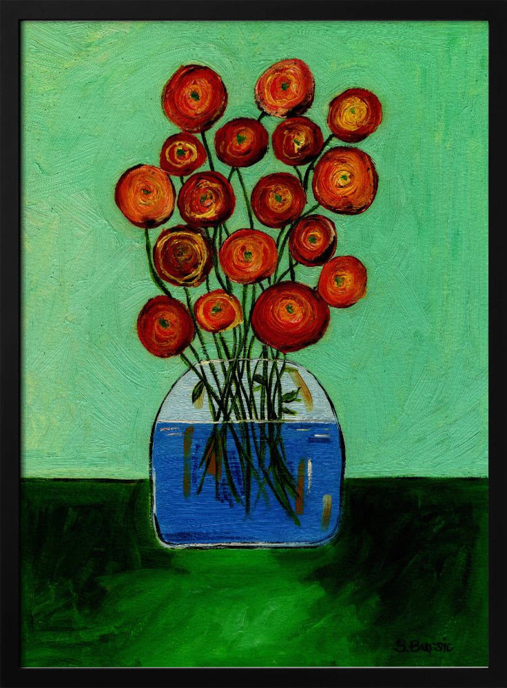 Mohnblumen in der Vase, grüne Version | Poster