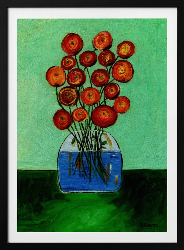 Mohnblumen in der Vase, grüne Version | Poster
