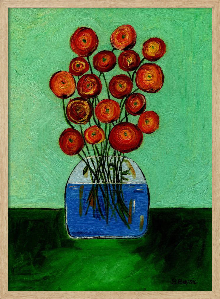 Mohnblumen in der Vase, grüne Version | Poster