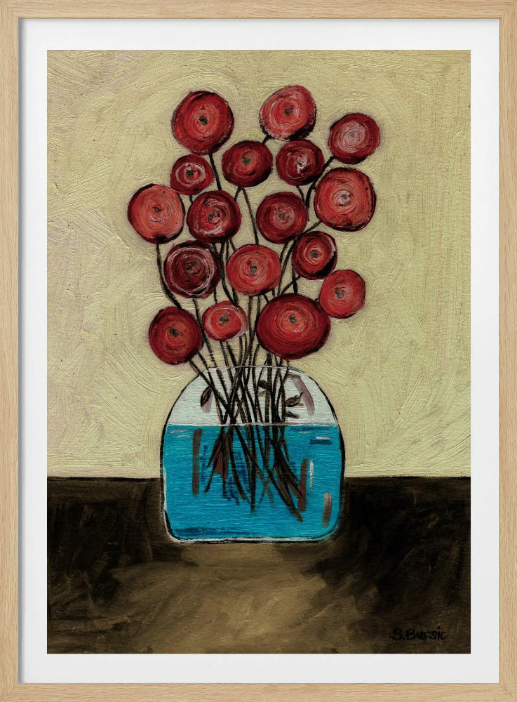 Mohnblumen in Vase, hellbraun | Poster