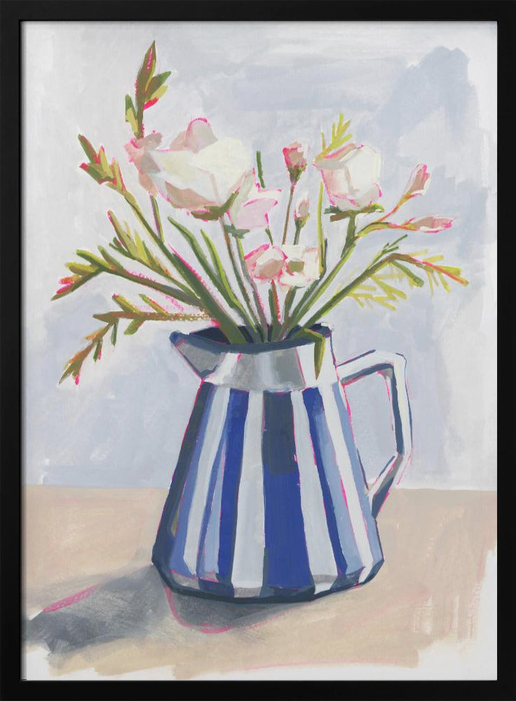 Frische Blumen in einer gestreiften Vase I | Poster