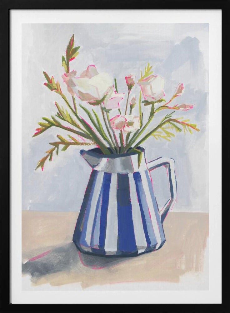 Frische Blumen in einer gestreiften Vase I | Poster