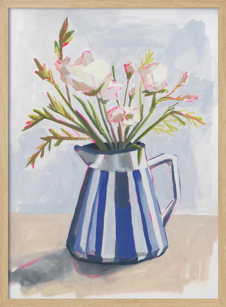 Frische Blumen in einer gestreiften Vase I | Poster