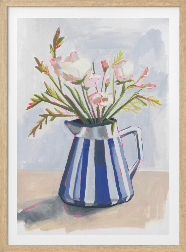 Frische Blumen in einer gestreiften Vase I | Poster