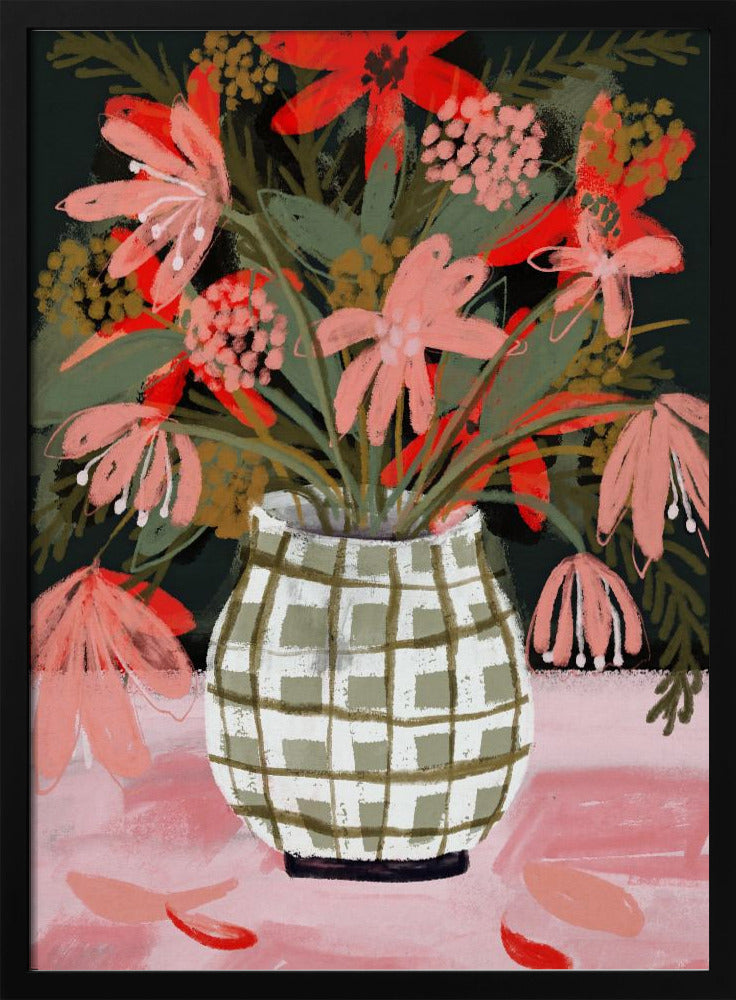 Blütenblätter in gemusterter Vase | Poster