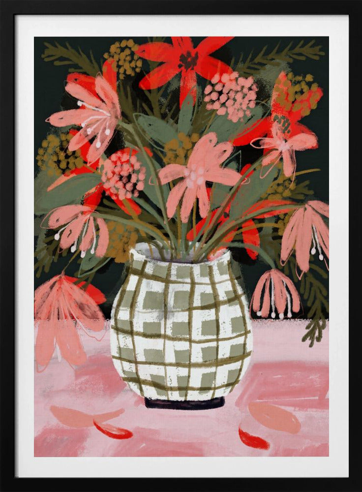 Blütenblätter in gemusterter Vase | Poster