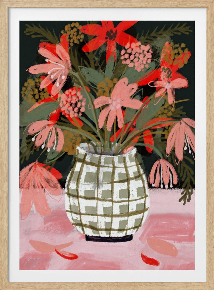 Blütenblätter in gemusterter Vase | Poster