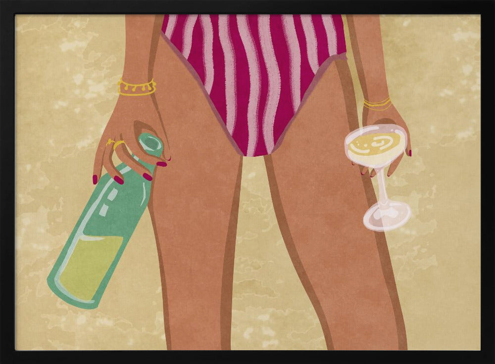 Mädchen mit Wein am Strand | Poster