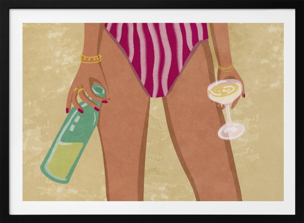 Mädchen mit Wein am Strand | Poster