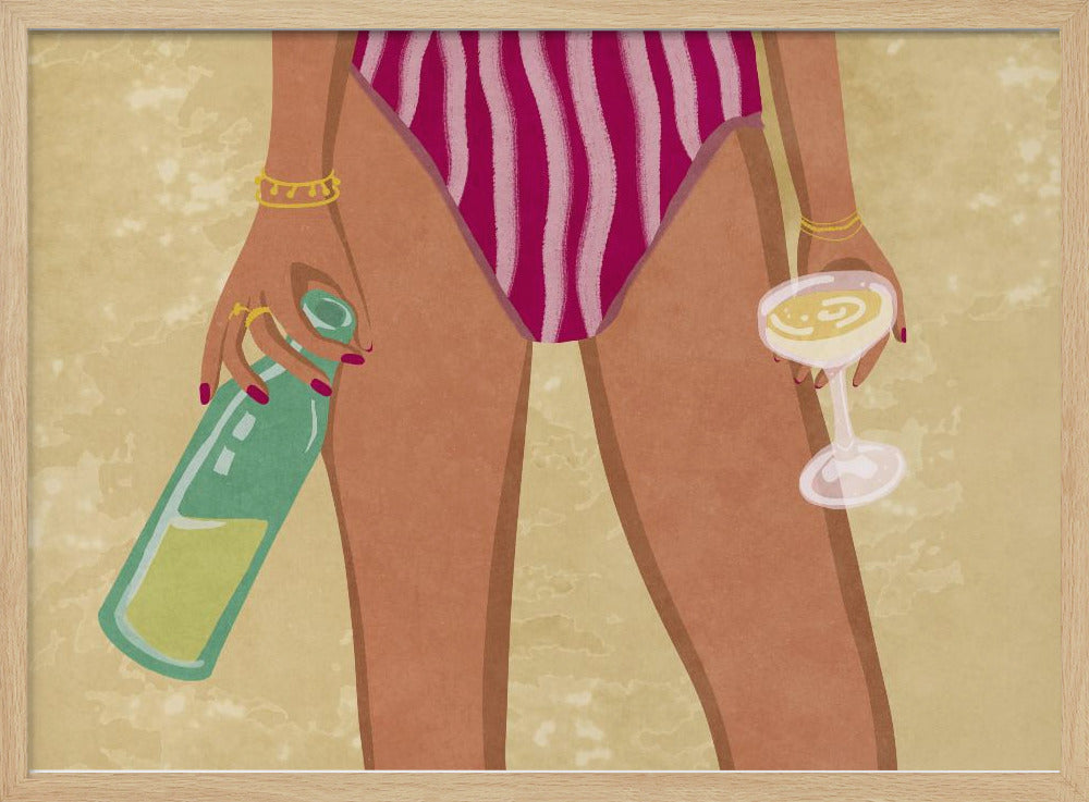 Mädchen mit Wein am Strand | Poster
