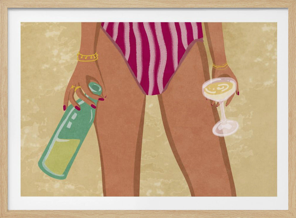 Mädchen mit Wein am Strand | Poster
