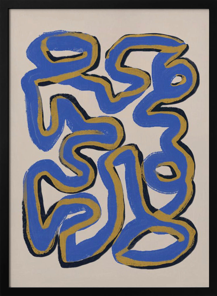 Ineinander verschlungene blaue und ockerfarbene Linien | Poster