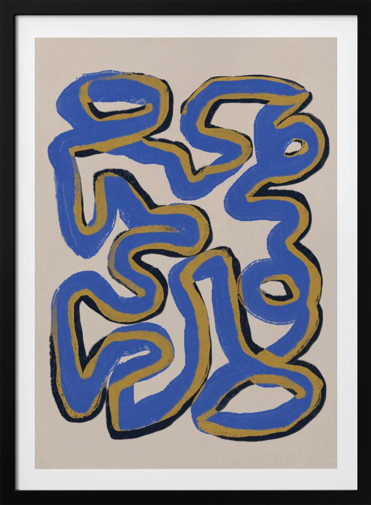 Ineinander verschlungene blaue und ockerfarbene Linien | Poster